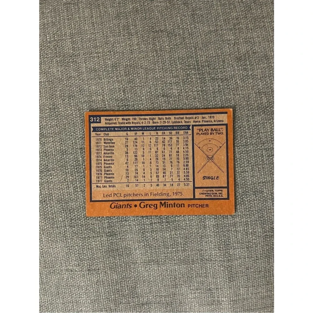 1978 Topps San Francisco Giants Baseball Card Trading Card